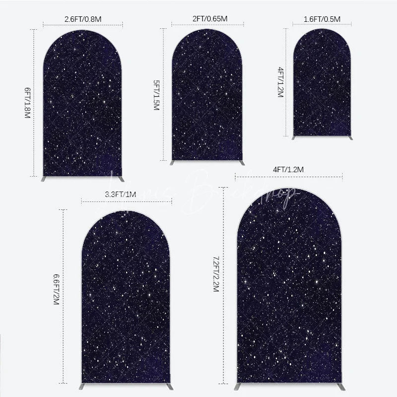 Lofaris Dark Blue Starry Night Round Top Arch Backdrop Elegant White Glitter Galaxy Theme Party Decor