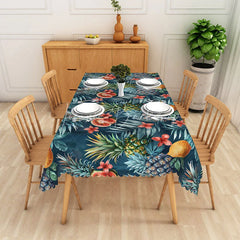 Lofaris Dark Blue Tropical Pineapple Watermelon Pattern Rectangle Tablecloth Summer Decor Washable Kitchen Table Cover