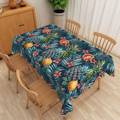 Lofaris Dark Blue Tropical Pineapple Watermelon Pattern Rectangle Tablecloth Summer Decor Washable Kitchen Table Cover