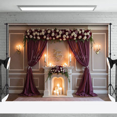 Lofaris Dark Blush Floral Wedding Candles Photo Backdrop
