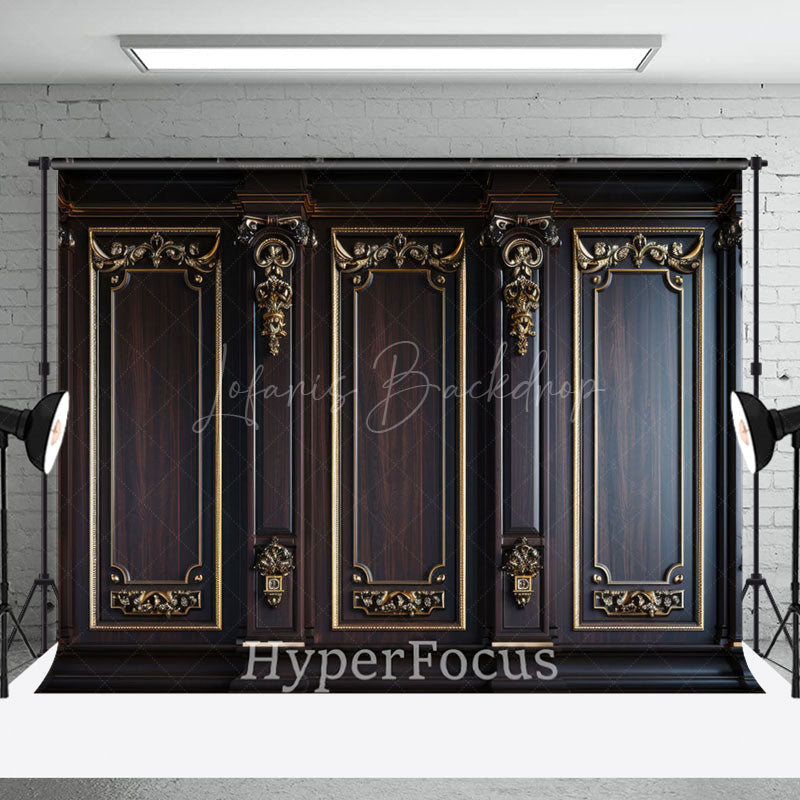 Lofaris Dark Brown Golden Pattern Retro Wall Photo Backdrop