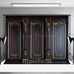 Lofaris Dark Brown Golden Pattern Retro Wall Photo Backdrop