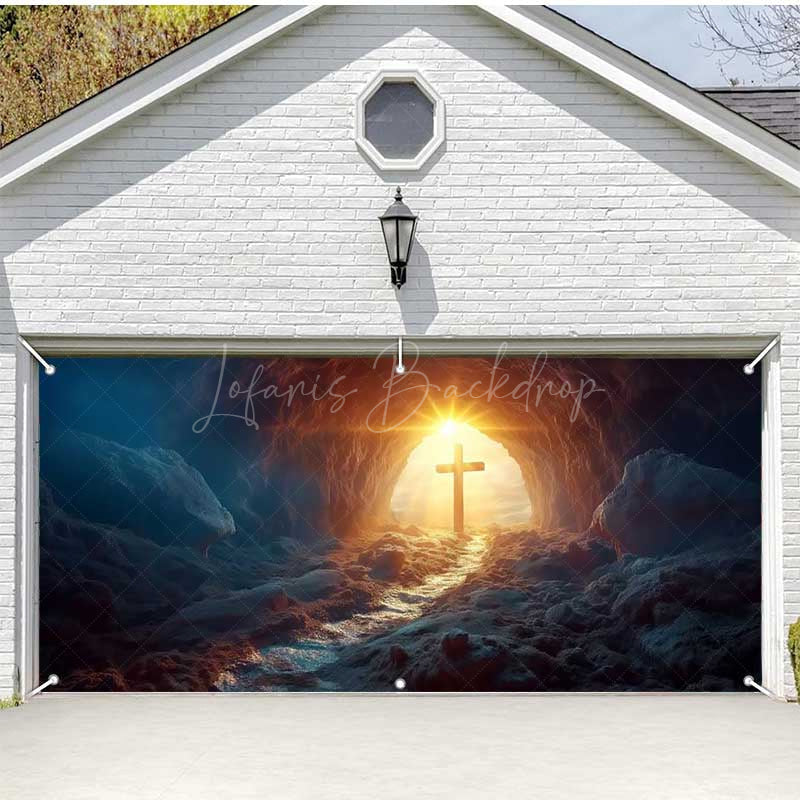 Lofaris Dark Cave Sunlight Cross Easter Garage Door Banner