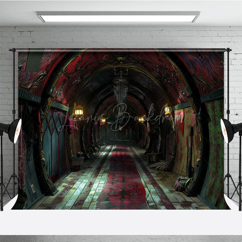 Lofaris Dark Circus Hallway Photography Backdrop Gothic Carnival and Steampunk Theme Vintage Halloween Photo Shoots