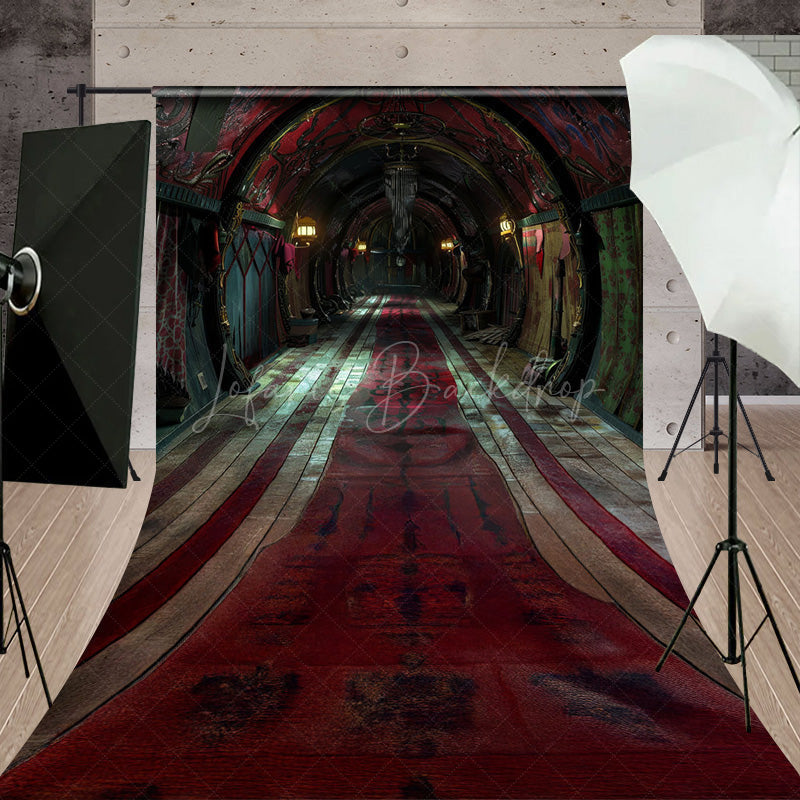 Lofaris Dark Circus Hallway Sweep Backdrop Gothic Carnival and Steampunk Theme Vintage Halloween Photo Shoots