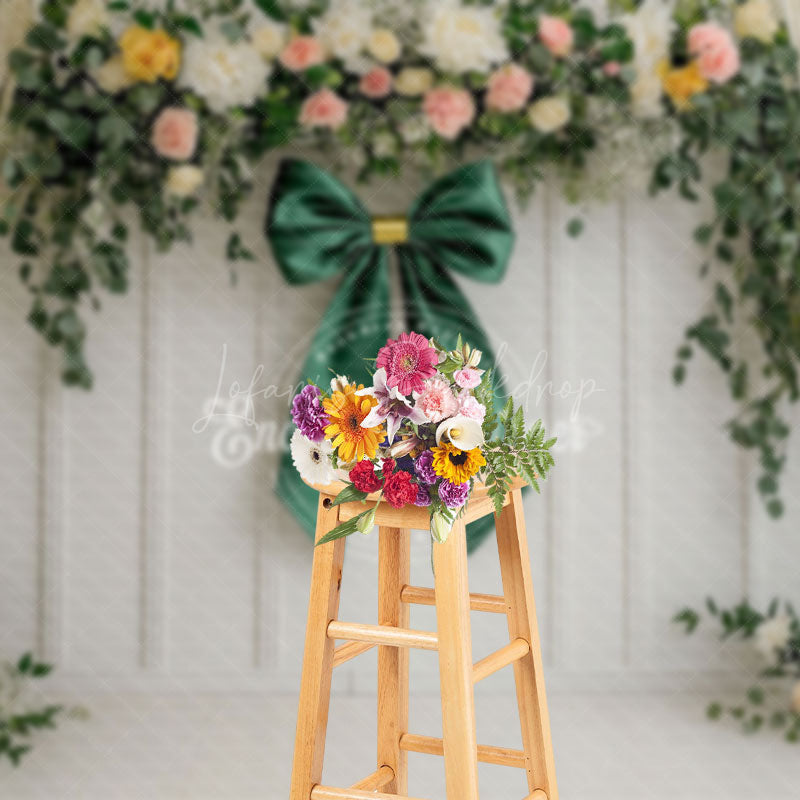 Lofaris Dark Green Bow Tie Floral Spring Photography Backdrop
