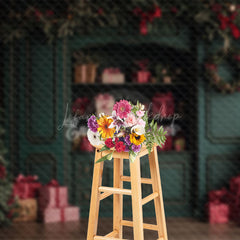 Lofaris Dark Green Cabinet With Red Gift Box Xmas Backdrop