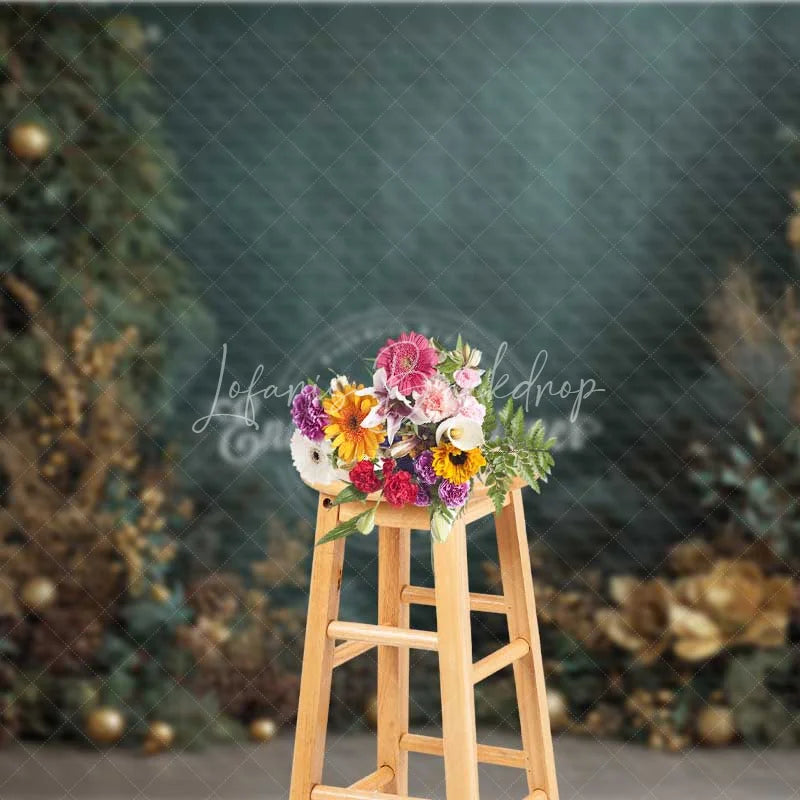 Lofaris Dark Green Christmas Backdrop Gold Ornament Pine Cone Floral Photography Background