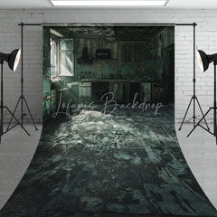 Lofaris Dark Green Distressed Abandoned Kitchen Sweep Backdrop Broken Window Light Ray Photography Prop