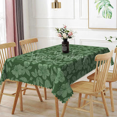 Lofaris Dark Green Floral Leaf Outline Pattern Rectangle Tablecloth Elegant Botanical Dining Decor Washable Kitchen Table Cover