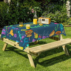 Lofaris Dark Green Happy Birthday Print Rectangular Tablecloth