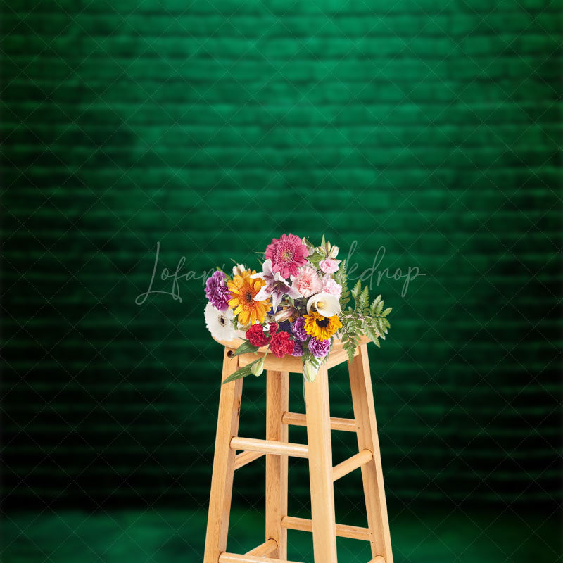 Lofaris Dark Green Retro Bricks Wall Photography Backdrop