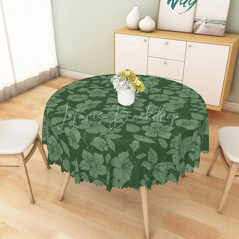 Lofaris Dark Green Tropical Floral Round Tablecloth Botanical Leaf and Flower Table Cover for Garden Party