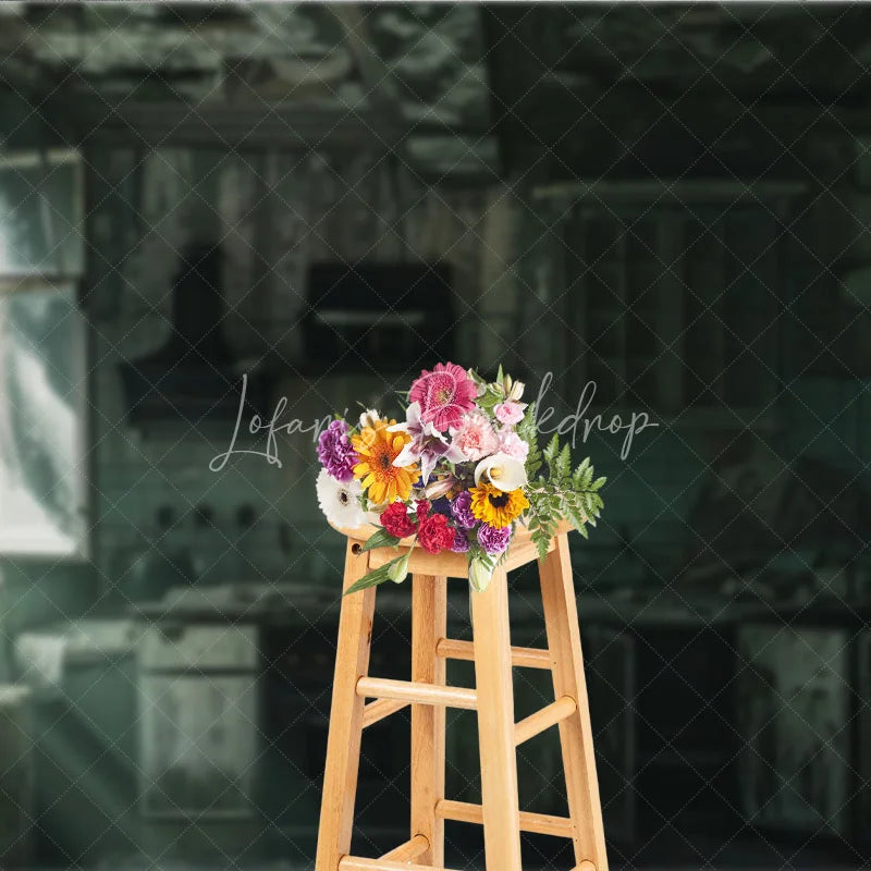Lofaris Dark Grunge Ruined Kitchen Photography Backdrop with Broken Window and Peeling Paint Urban Decay Industrial Theme