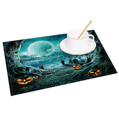 Lofaris Dark Halloween Night Set of 4 Placemats with Moon Bats and Withered Trees for Gothic Spooky Decor