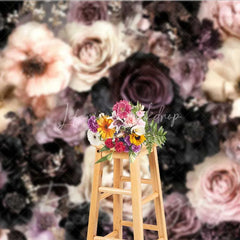 Lofaris Dark Moody Floral Photography Backdrop Black Pink Roses Gold Glitter Background Vintage Gothic Photo Prop