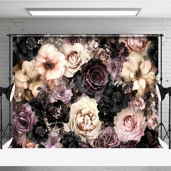 Lofaris Dark Moody Floral Photography Backdrop Black Pink Roses Gold Glitter Background Vintage Gothic Photo Prop