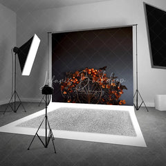 Lofaris Dark Moody Halloween Orange Pumpkin and Autumn Leaves Photography Backdrop Festive Fall Season Decor