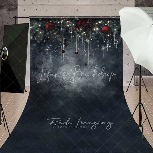 Lofaris Dark Moody Winter Night Sweep Backdrop Hanging Icicles Red Ornaments Texture Floor Photo Background