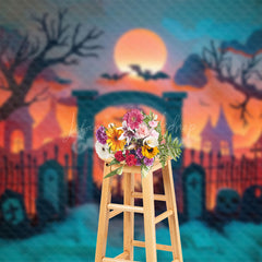 Lofaris Dark Moon Night Cemetery Foggy Halloween Backdrop