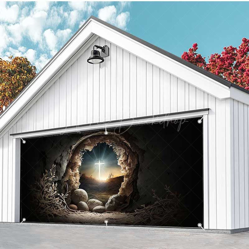 Lofaris Dark Night Cave Holy Cross Easter Garage Door Banner
