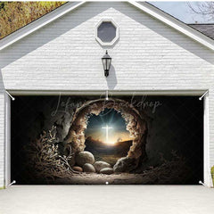 Lofaris Dark Night Cave Holy Cross Easter Garage Door Banner