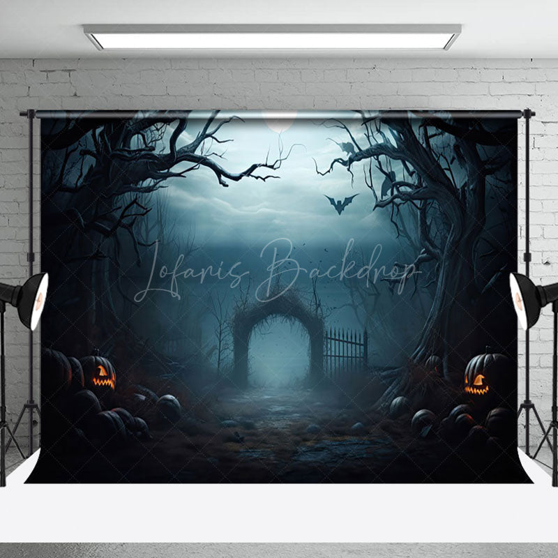 Lofaris Dark Night Forest Moon Lake Gate Halloween Backdrop