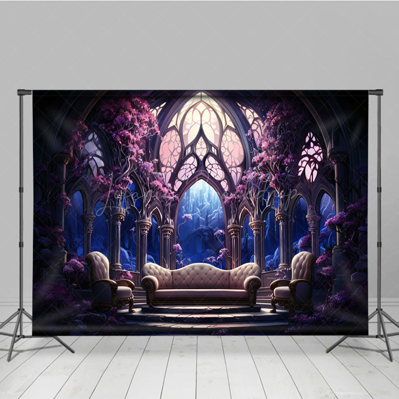 Lofaris Dark Purple Floral Punk Palace Architecture Backdrop