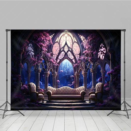 Lofaris Dark Purple Floral Punk Palace Architecture Backdrop