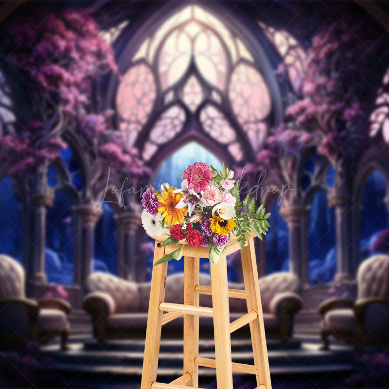 Lofaris Dark Purple Floral Punk Palace Architecture Backdrop