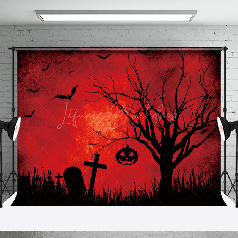 Lofaris Dark Red Sky Wilt Tree Garve Halloween Backdrop