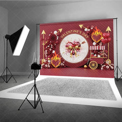 Lofaris Dark Red Valentine Day Backdrop Cupid Arrow Flaming Heart Flower Cart Background Passionate Photography Prop