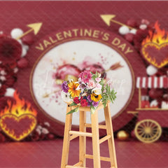 Lofaris Dark Red Valentine Day Backdrop Cupid Arrow Flaming Heart Flower Cart Background Passionate Photography Prop