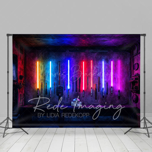 Lofaris Dark Room Colorful Lightsabers Science Fiction Backdrop