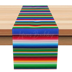 Lofaris Dark Serape Stripe Table Runner for Mexican Fiesta Cinco de Mayo Carnival Decor Day of the Dead Party Decoration