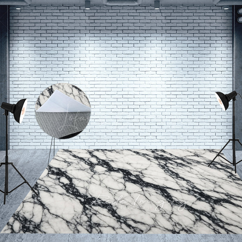 Lofaris Dark White Color Marble Photo Fabric Floor Backdrop