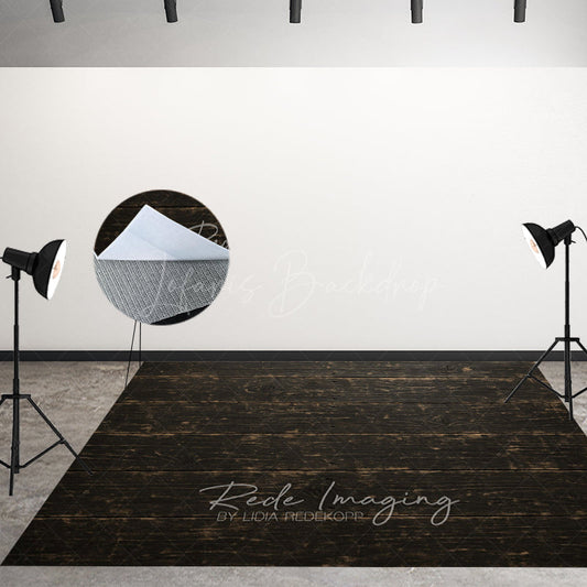 Lofaris Dark Wood Black Retro Fabric Floor Backdrop For Photo