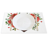 Lofaris Dark Wood Heart Floral Set of 4 Placemats Red Flower Valentine Decoration Rustic Love Dining Table Mat