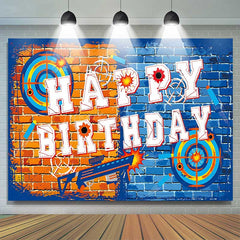 Lofaris Dart War Birthday Backdrop Orange and Blue Brick Wall Target Banner Blaster Themed Party Supplies for Boys