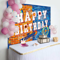 Lofaris Dart War Birthday Backdrop Orange and Blue Brick Wall Target Banner Blaster Themed Party Supplies for Boys