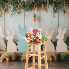 Lofaris Decorative Wooden Rabbit Statues Carrots Backdrop