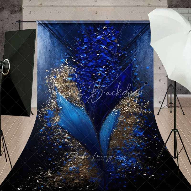 Lofaris Deep Blue and Gold Abstract Burst Backdrop Geometric Shards Glitter Photography Background