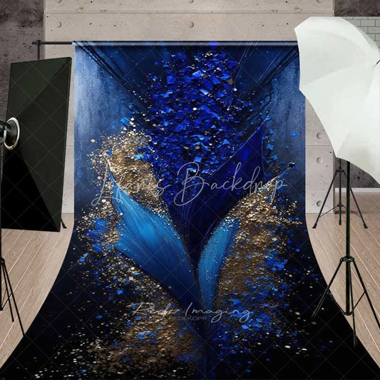 Lofaris Deep Blue and Gold Abstract Burst Backdrop Geometric Shards Glitter Photography Background