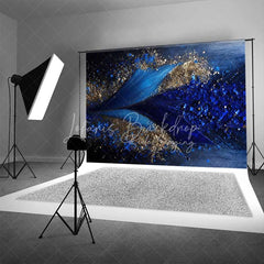 Lofaris Deep Blue Fluid Art and Gold Glitter Backdrop Geometric Petals Photography Background Elegant Modern Party Decor