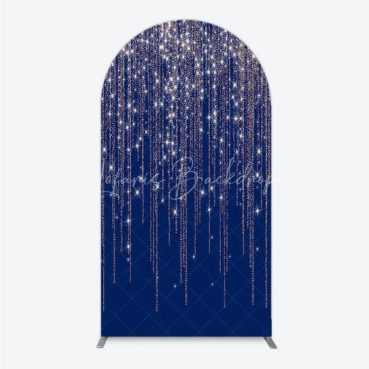 Lofaris Deep Blue Rose Gold Glitter Cascading Stars Round Top Arch Backdrop Elegant Celebration Party Decor