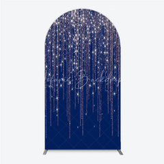 Lofaris Deep Blue Rose Gold Glitter Cascading Stars Round Top Arch Backdrop Elegant Celebration Party Decor