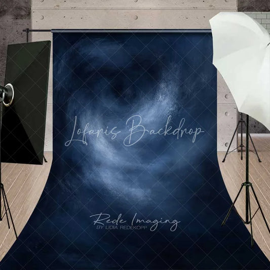 Lofaris Deep Blue Swirling Abstract Backdrop Dark Moody Painted Canvas Professional Fine Art Photography Background