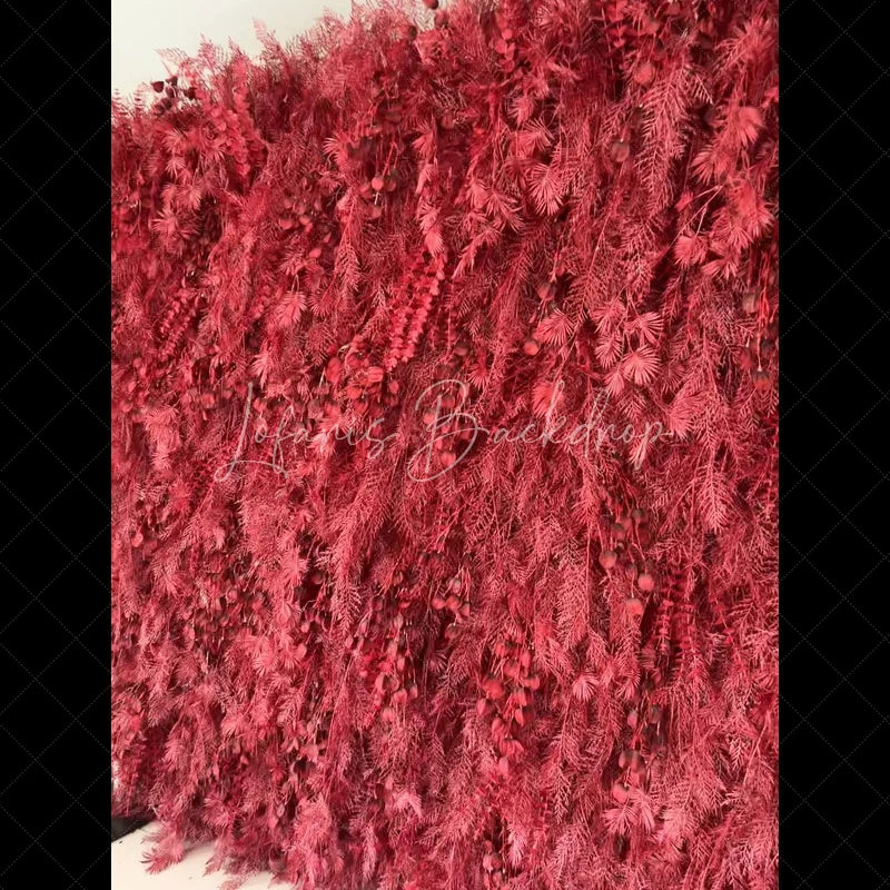 Lofaris Deep Red Artificial Flower Wall with Lush Foliage and Berry Clusters Elegant Wedding Party Decor
