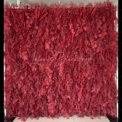 Lofaris Deep Red Artificial Flower Wall with Lush Foliage and Berry Clusters Elegant Wedding Party Decor