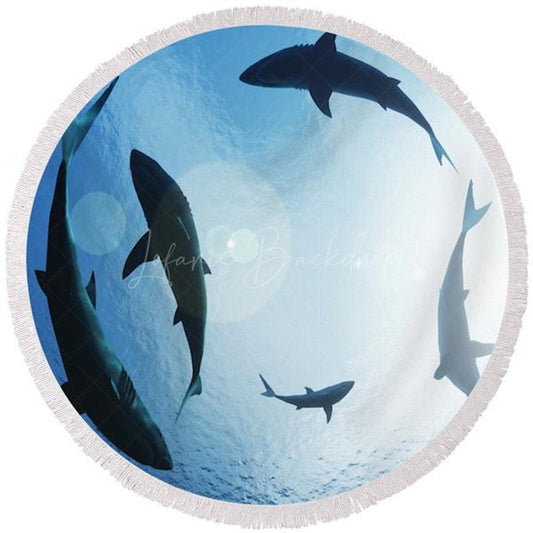 Lofaris Deep Sea Sharks Style Summer Vibe Round Beach Towel